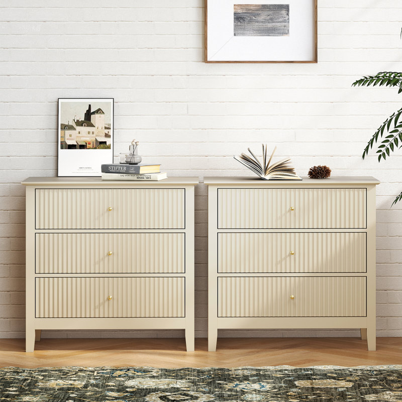 3 Drawer Dresser Set （set Of 2), Beige