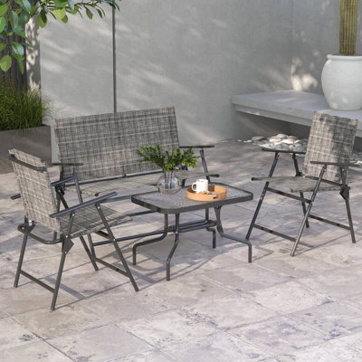 Four Piece Metal Garden Sofa Set Mixed Brown Weather Resistant Outdoor Patio Seating with Cushions for Backyard Porch Balcony