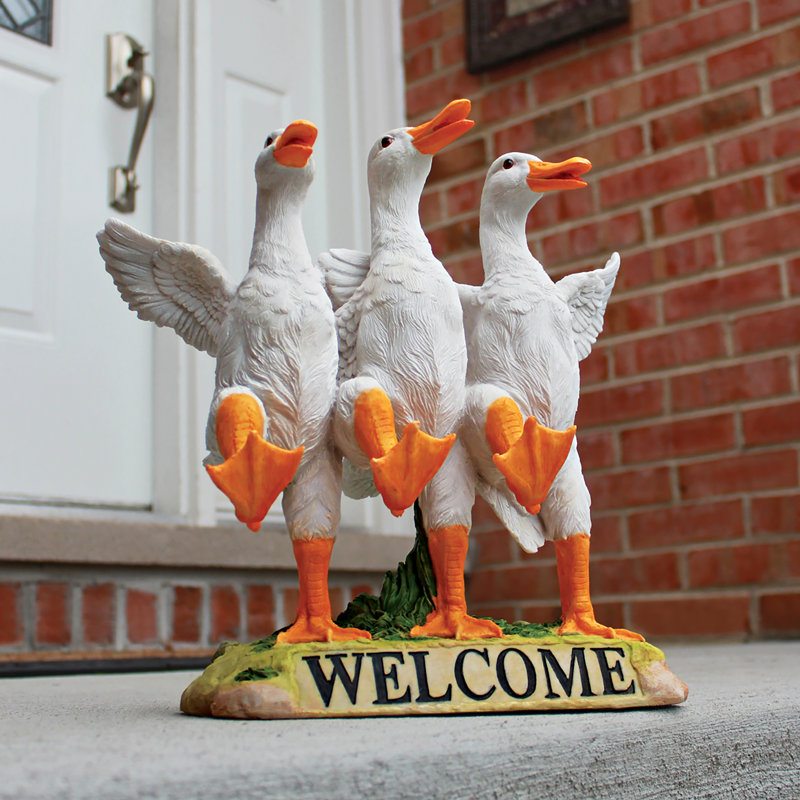 Delightful Dancing Ducks Fun Welcome Statue