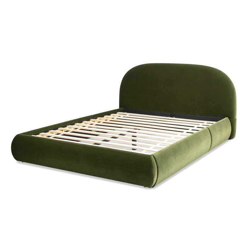 Berteal Puffy Grounded Upholstered Platform Bed, Performance Velvet, Queen, Green