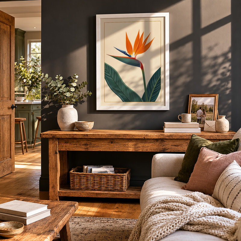 Bird of Paradise Botanical - Framed Print, A4 - 29.7 x 21.0 cm, White