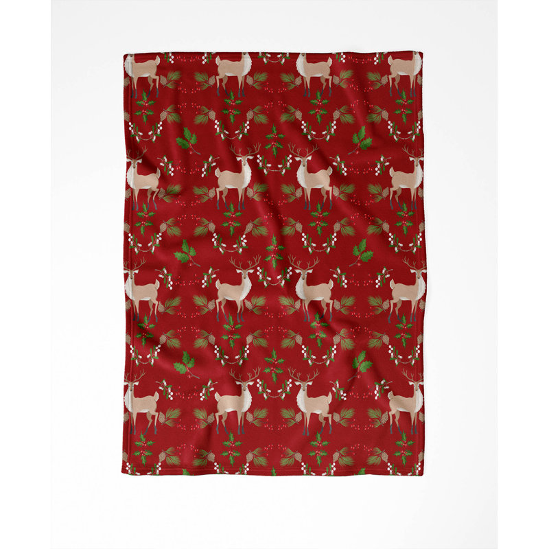 Jeté en velours Botanical Deer Holiday, L 60 po x l 50 po, Rouge