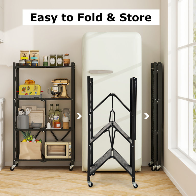  2 pièces étagère de rangement pliable à 4 niveaux avec 4 roues universelles pour la cuisine