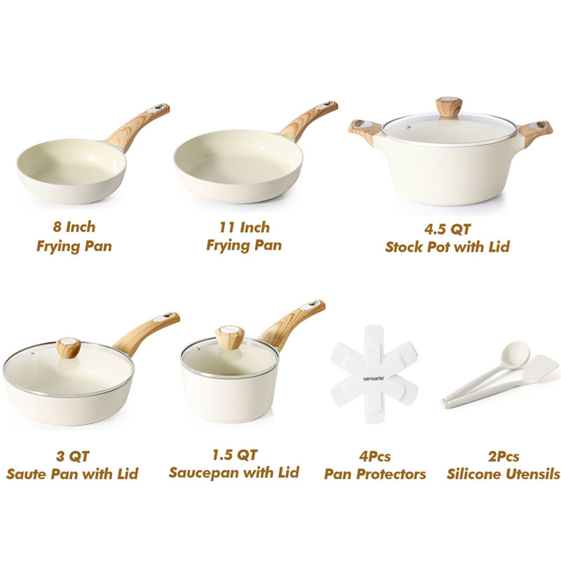 SENSARTE Ceramic Cookware Sets, 10-Piece, Non-Toxic Healthy Non Stick, PFAS PTFE PFOA PFOS Free