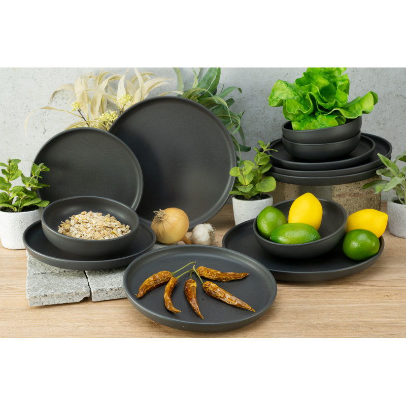 Uno 12 pcs. Stoneware Dinnerware, Black