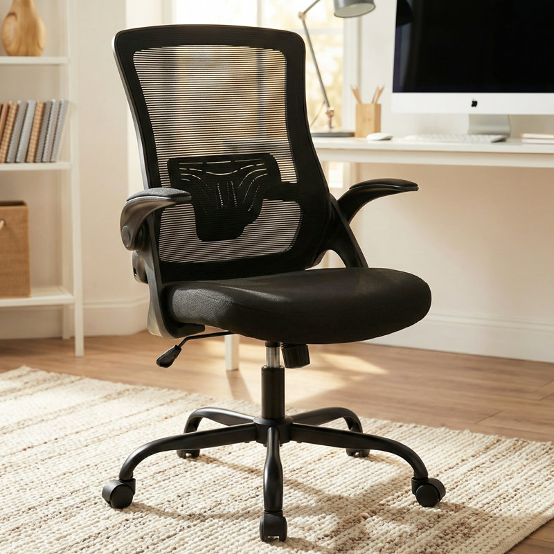 Chaise d'ordinateur Neeya ergonomique Home Ofiice, Noir, Base en acier, Sans repose-tête