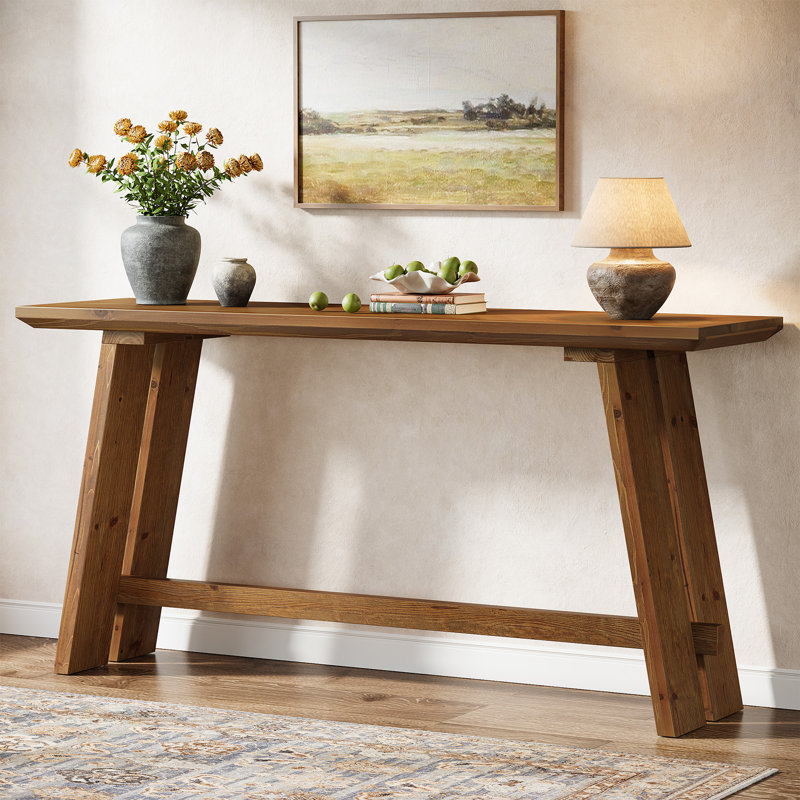 Console en bois massif 63 po avec plateau de table 63 po