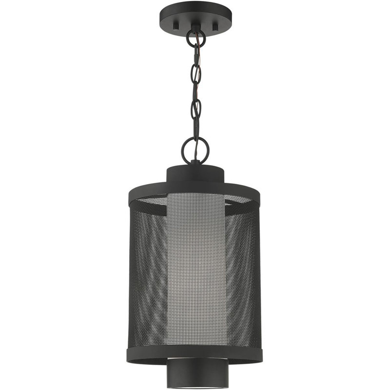 Light Pendant Opal White Glass Shade, Black, 16.88" H x 9" W x 9" D