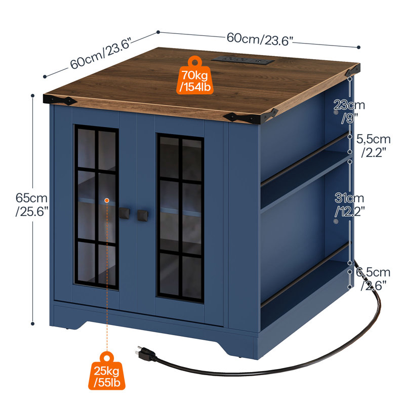 25.6" Tall Farmhouse End Table with Charging Station