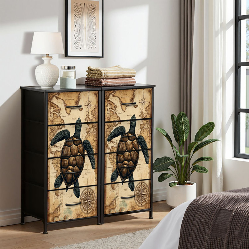 4 Drawer Dresser for Bedroom, Narrow Chest of Drawers, Wooden Top and Study Iron Frame 18"x37.5"-(WxH)