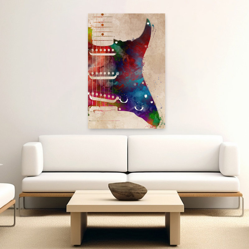 Vibrant Electric Guitar Splash Abstract Contemporary Wall Art Print 1 Piece Wrapped Canvas Wall Art, 152.4cm H x 101.6cm W