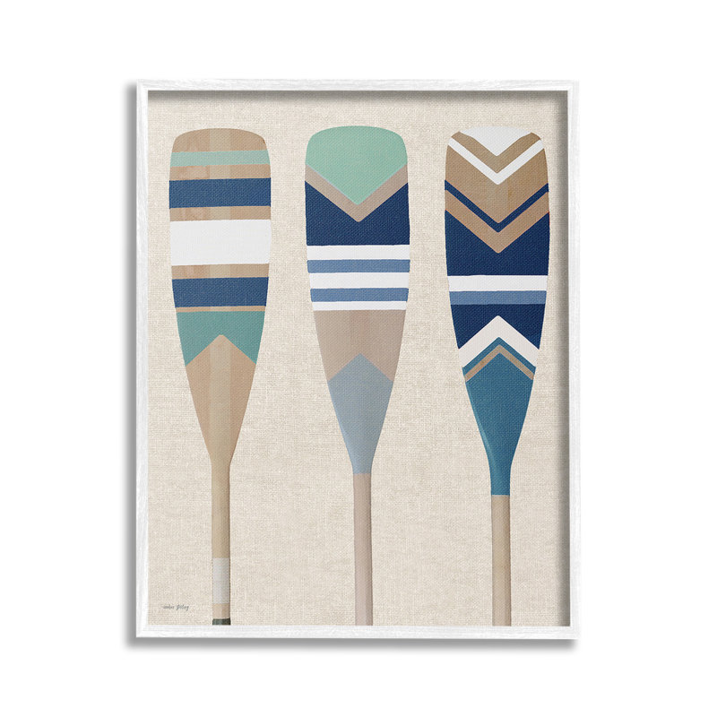 «Boat Oar Trio», art de la giclée encadrée par Amber Sterling, H 30 po x l 24 po, Giclée encadrée blanc bord de mer