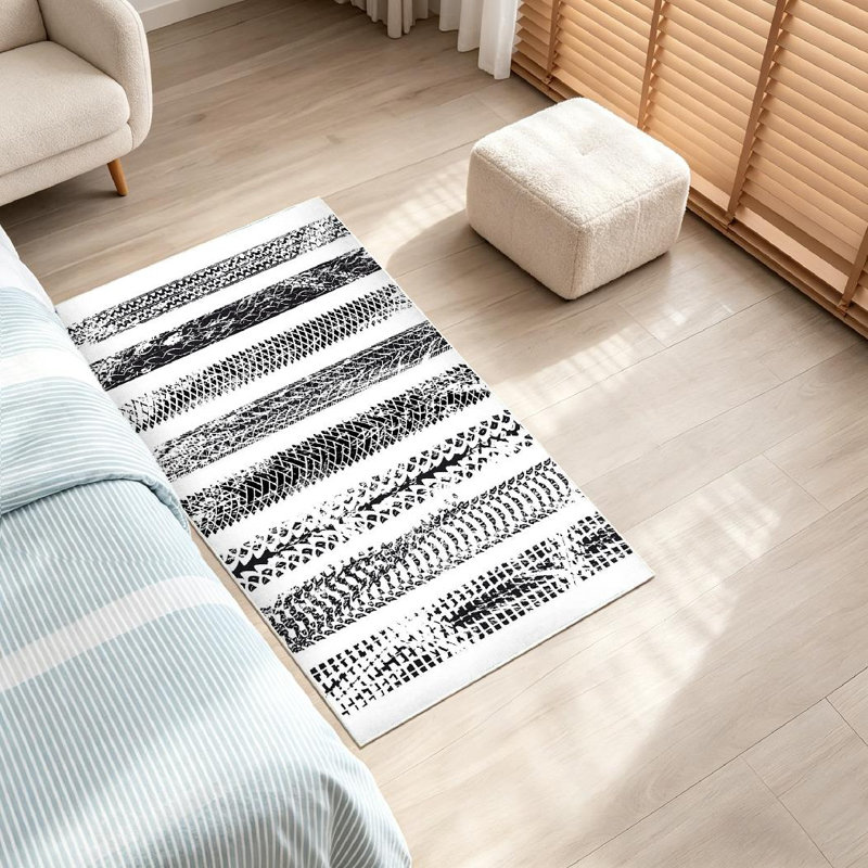 Black Machine Washable,Bicycle Tire Tracks Bike Track Indoor Area Rug, Rectangle 32 po x 47 po