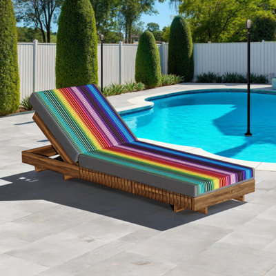 Solid Acacia Wood Outdoor Chaise Lounge with Adjustable Backrest and Slatted Design