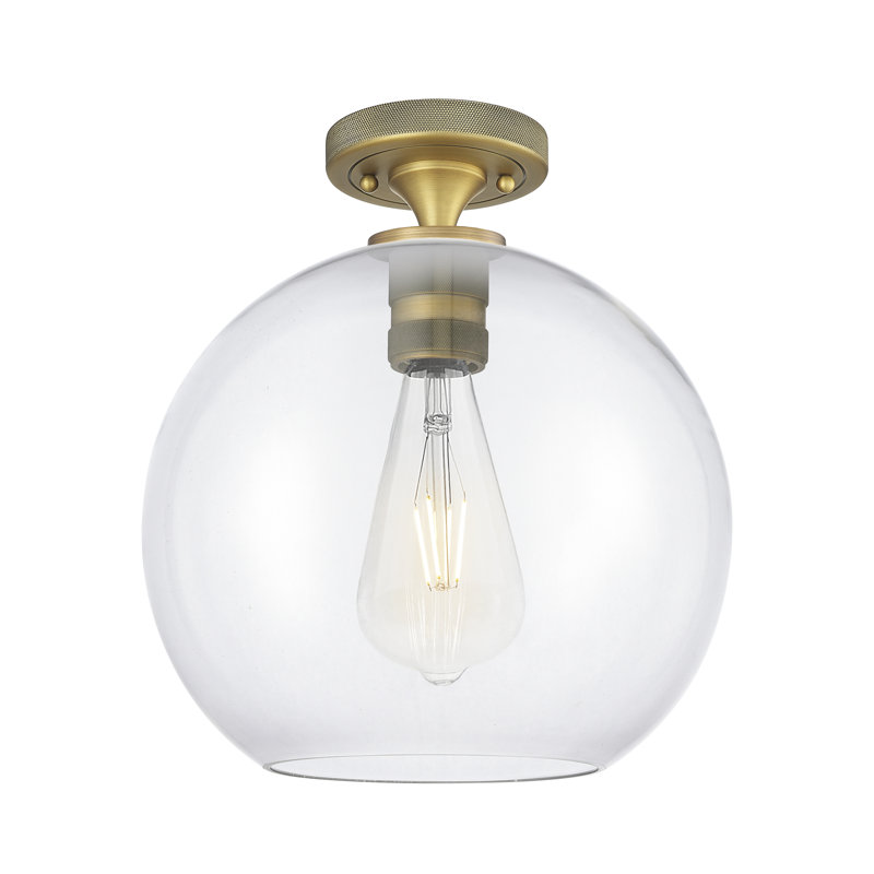 Saavedra - 1 Light Athens Flush Mount, 9.63" H x 10" W x 10" D, Brushed Brass, Clear