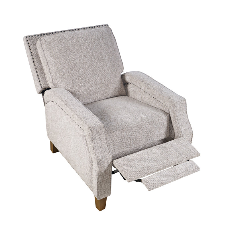 York Modern Transitional Linen Upholstered Recliner Accent Chair with Nailhead Trim - Grey, Grey