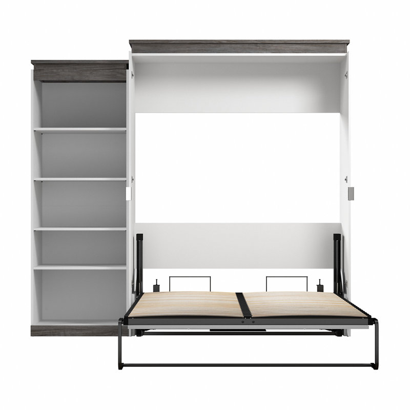 Grand lit escamotable avec étagère Ailé (95 W), Blanc