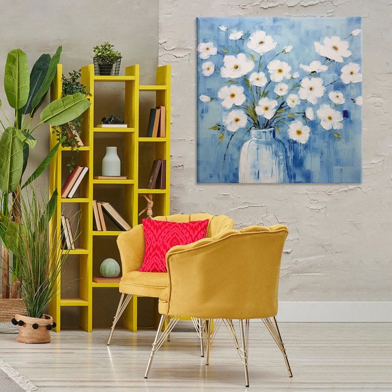  «White Blooms with Paint Drip», art mural par Irena Orlov, H 36 po x l 36 po