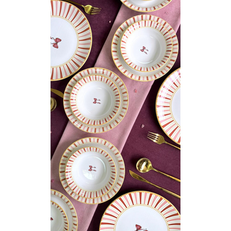 Dinner Set, Yellow/Red/Pink