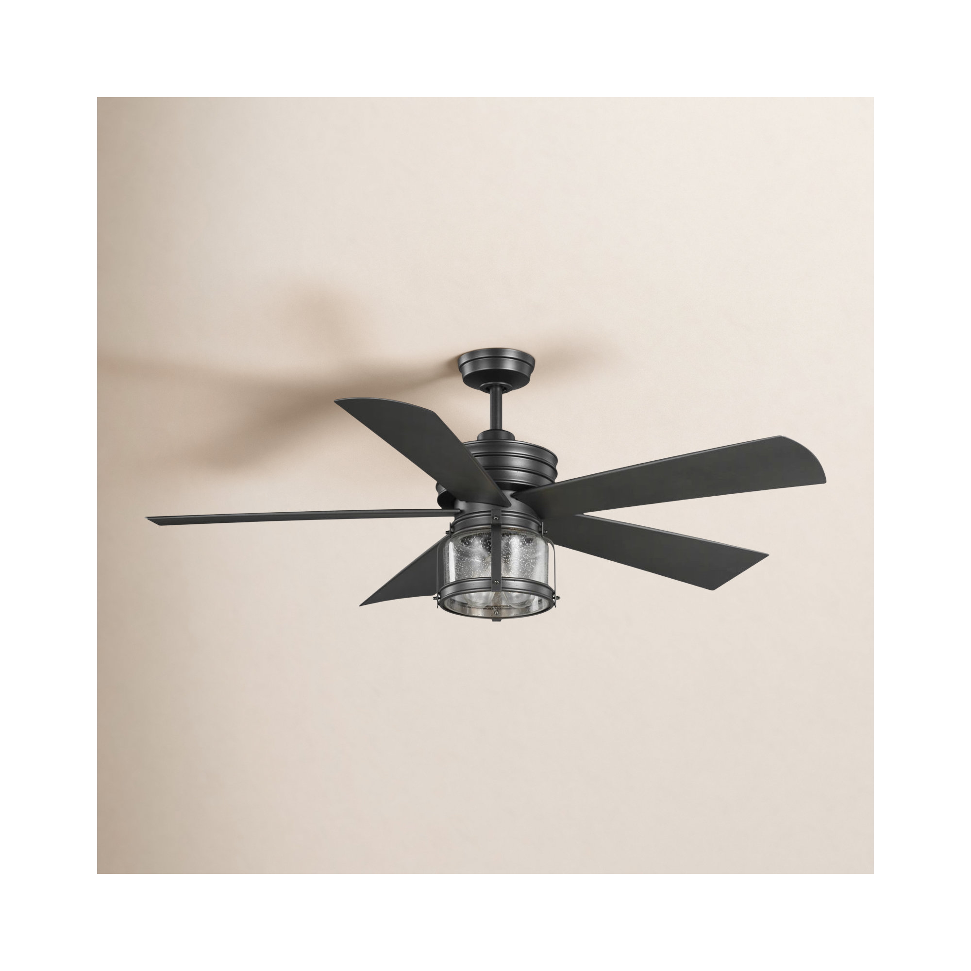 56'' 5 Blade Ceiling Fan with Light Kit, Blistered Iron