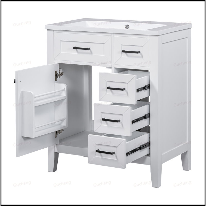 Meuble-lavabo en bois 30 po avec lavabo et tiroirs, Blanc