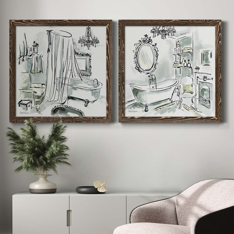 «Opulent Bath I», ensemble de 2 peintures sur toile encadrées, Érable encadré, H 35,5 po x l 71 po x P 1,5 po