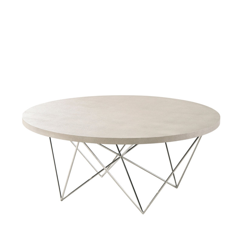 Scandinavian Cream Round Metal Coffee Table with Hairpin Legs