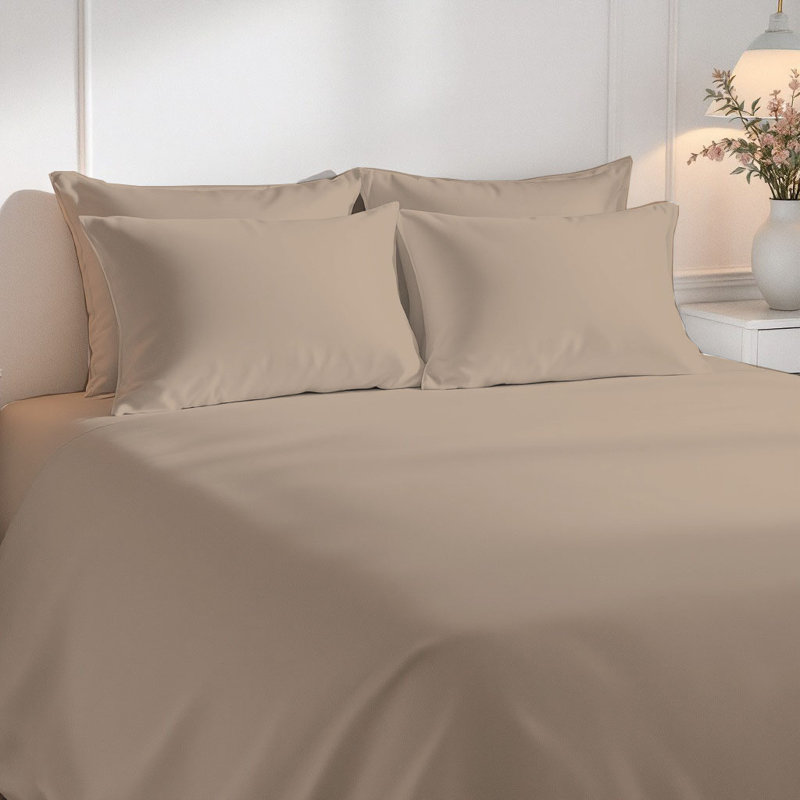 Luxurious Premium Microfiber Sheet Set, Queen Sheet Set with  4 Pillowcases, Light Khaki