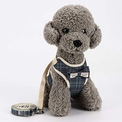 Ensemble de harnais et de laisse pour chien avec écusson à carreaux écossais et écusson réglable, universel pour petits chiens et chats