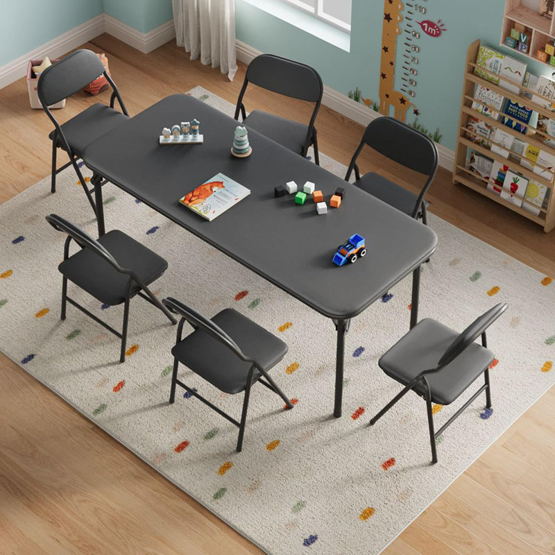 7 Piece Folding Table And Chairs Set, Activity Table And Chairs Set, Black