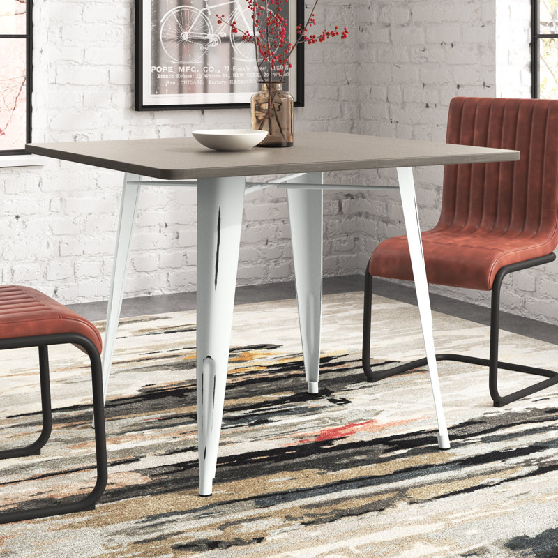 Christie Solid Wood Top Metal Base Dining Table, Antique, Espresso 