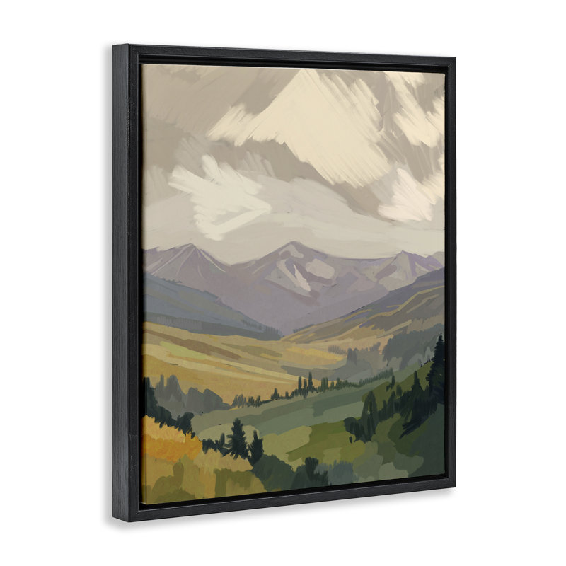 Toile abstraite encadrée avec vue abstraite sur les montagnes, conception par Amelia Noyes, Cadre flottant noir de jais