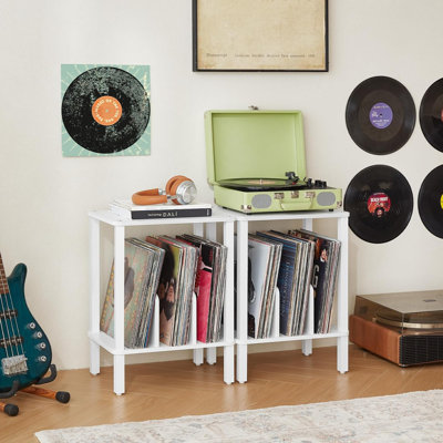 Support pour tourne-disque à 2 niveaux avec rangement pour disques vinyle jusqu'à 100 albums, porte-disques pour la chambre à coucher et table de bout multifonctionnelle pour le salon