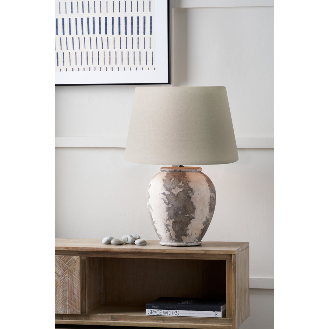 Beenish Antique Finish Stoneware Urn Table Lamp Base with Coast 45cm Cream Calico Tapered Lampshade