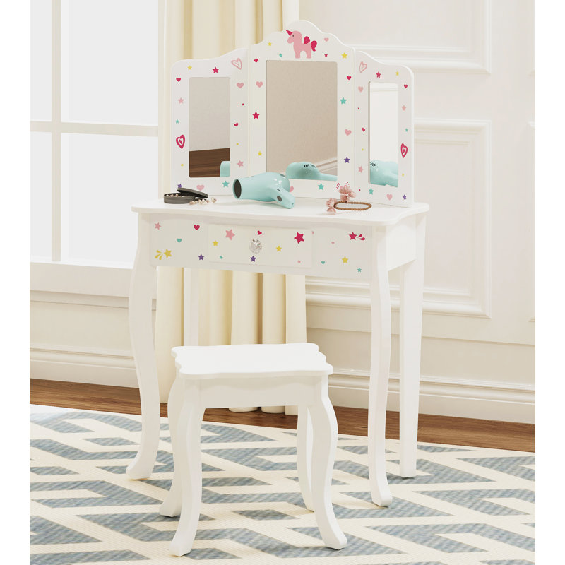 Harriet Bee Kids Vanity Set With Mirror,White & Reviews | Wayfair 