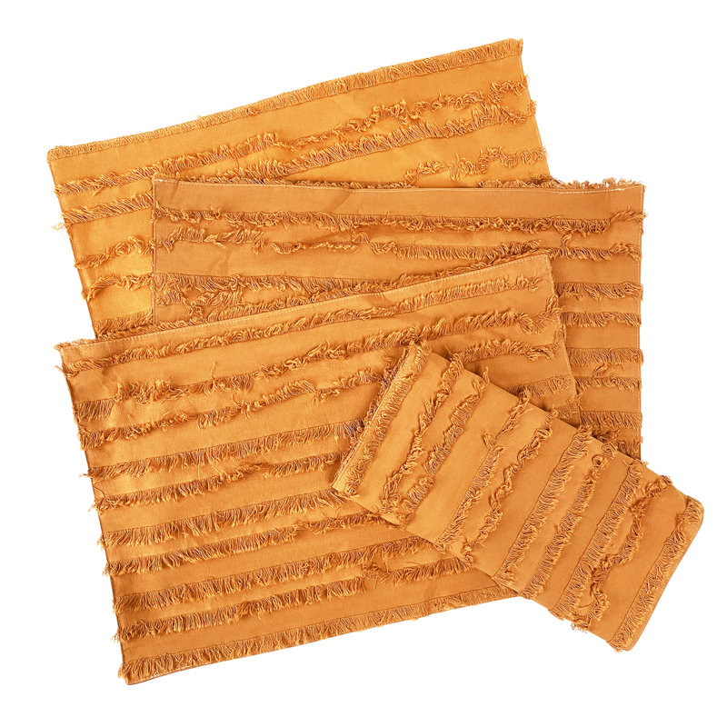 Ensemble de 4 napperons beiges à rayures en coton, Moutarde