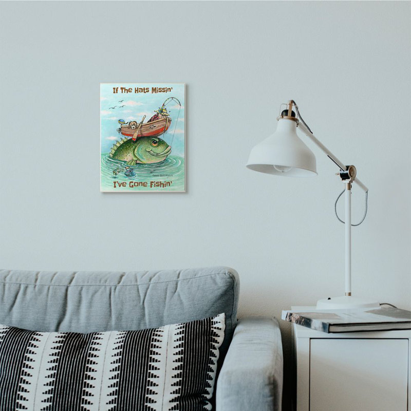 «Hats Missing Gone Fishing Funny Sports Dessin» par Gary Patterson - impression d'art graphique, H 15 po x l 10 po