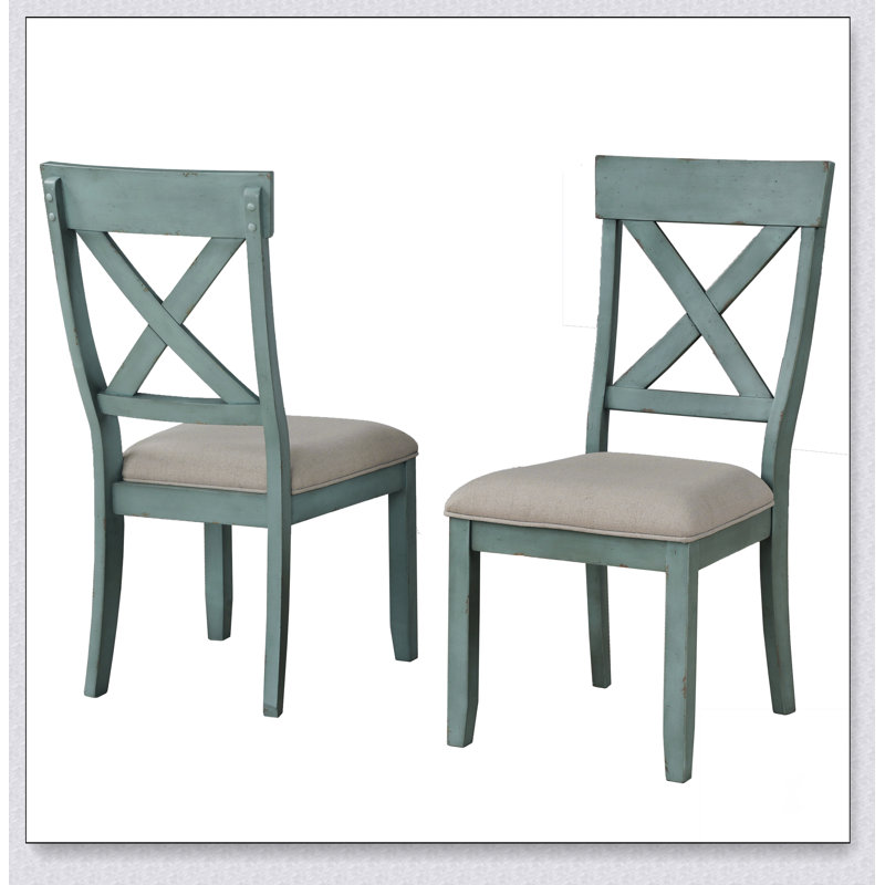 Chaises de salle à manger rembourrées en bois Prato, ensemble de 2, Bleu