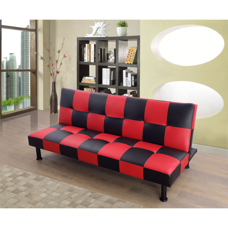 Canapé convertible en similicuir Evianna, Simili cuir noir / rouge
