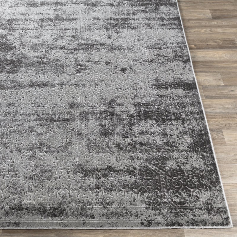 Tapis gris anthracite et gris cendré en coton tissé à la machine Kailee, Rectangle 2 pi x 2 pi 11 po