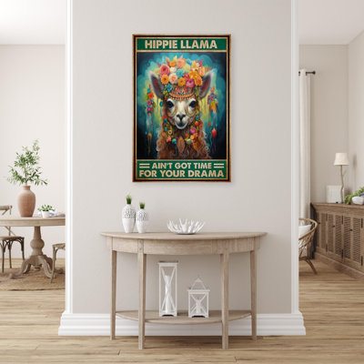Hippie lama - 1 pièce, reproduction d'art graphique sur toile tendue
