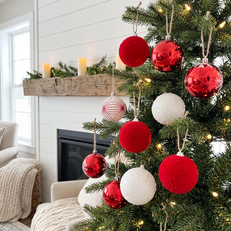 Ensemble de 25 boules de Noël incassables de 6 cm (2,4 po), Red-white