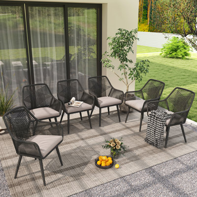 Outdoor Rattan Dining Chairs With Cushions(set of 6)