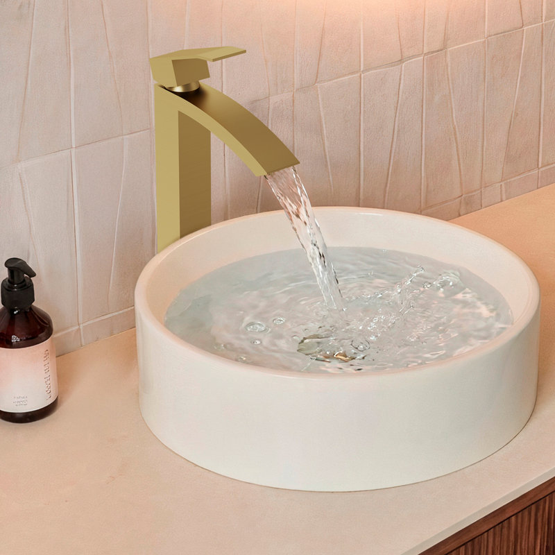 Robinet de salle de bain à un trou, robinet de salle de bain à poignée simple avec drain, Or brossé