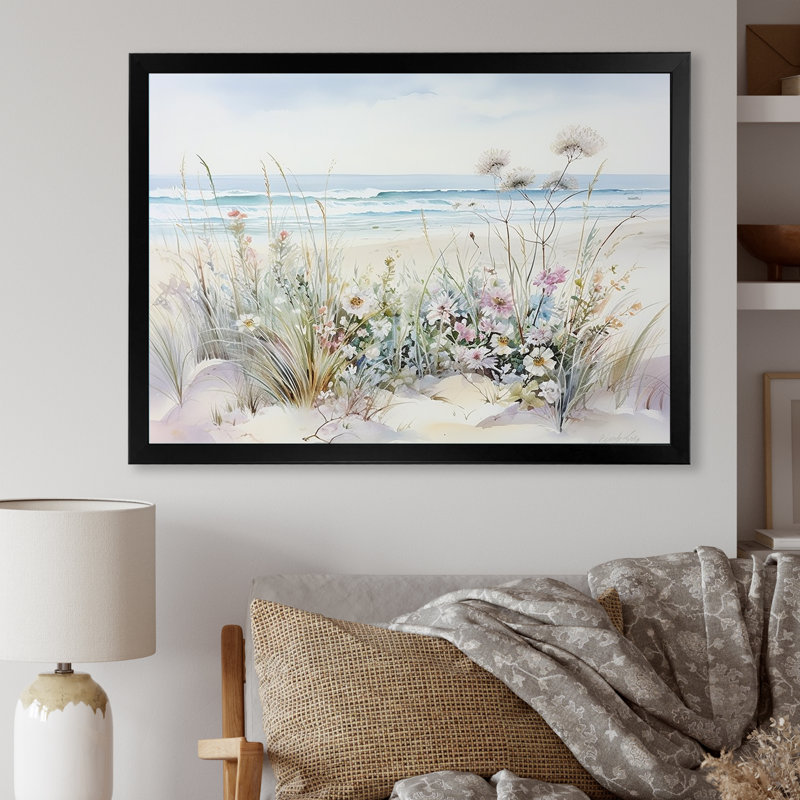 Fleurs sauvages sur la plage - Art mural fleurs sauvages, Cadre photo unique, H 24 po x l 32 po, Noir