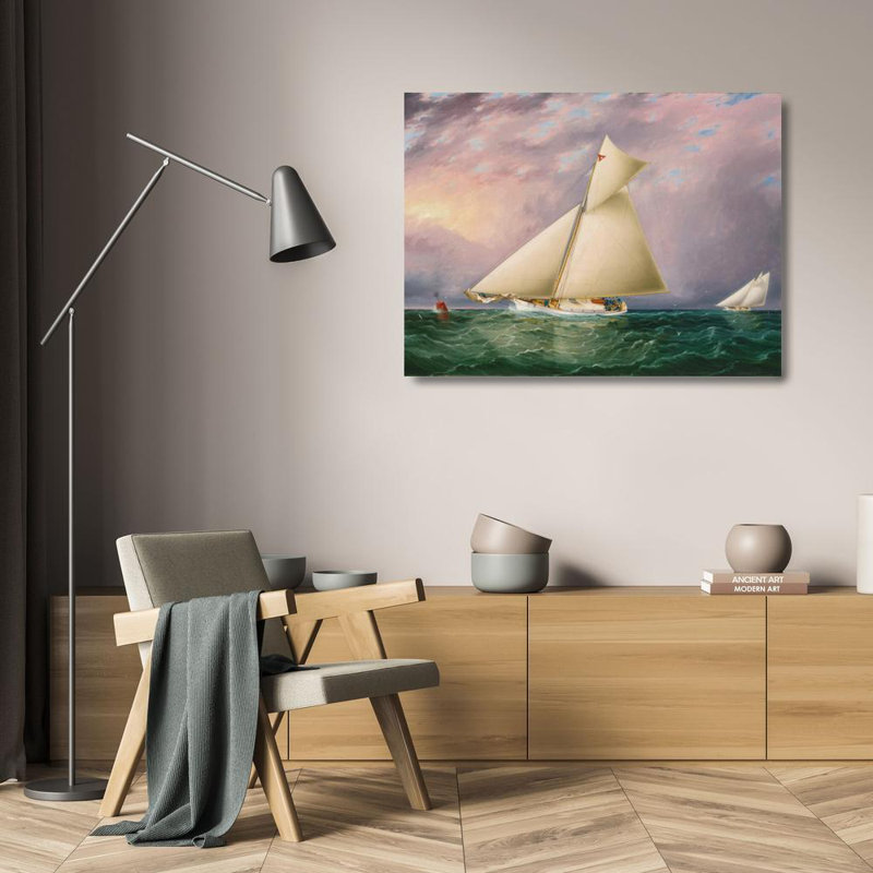 "Yacht Race in New York Harbor" par James Edward Buttersworth - Art mural sur toile tendue avec châssis, H 17 po x l 24 po