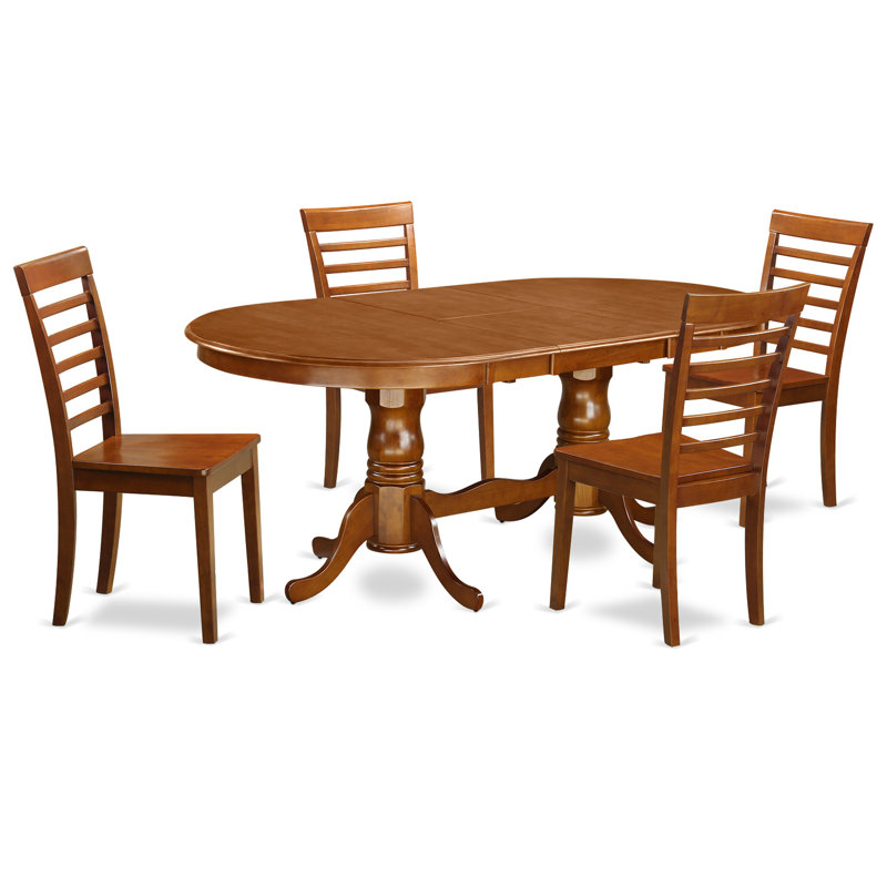 5 Piece Dining Room Furniture Set Includes an Oval Kitchen Table with Butterfly Leaf and 4 Dining Chairs, Saddle Brown