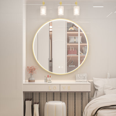 Fantina Round 3 Color Adjustable LED Metal Framed Wall Mirror with Anti-fog
