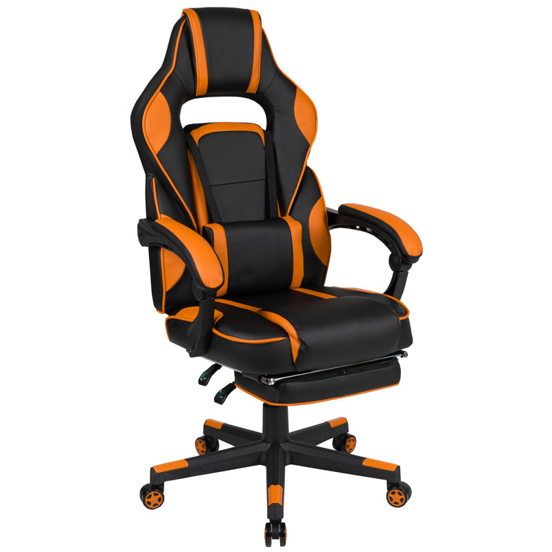 Massaging Adjustable Ergonomic Swivel Computer Gaming Chair with Fully Reclining Back and and Slide-Out Footrest
