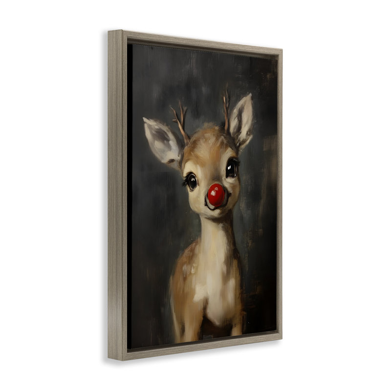 «Nose Baby Reindeer», art mural encadré sur toile flottante, H 31 po x l 21 po, Cadre flottant orme Montalcino